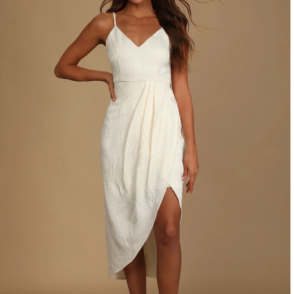 Lulu's Truly Exquisite Cream Jacquard Tulip Modi Dress